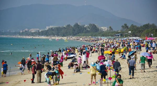 Turister Har Kul Badort Sanya City Sydkinas Hainan Provinsen Januari — Stockfoto