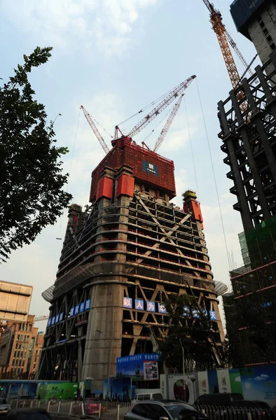 Wolkenkrabber China Zun Aanbouw Peking China Oktober 2015 — Stockfoto