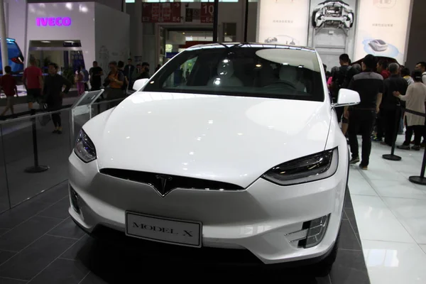 Elektrické Auto Tesla Model Výstavě Během Pekingské Mezinárodní Automobilové Výstavy — Stock fotografie