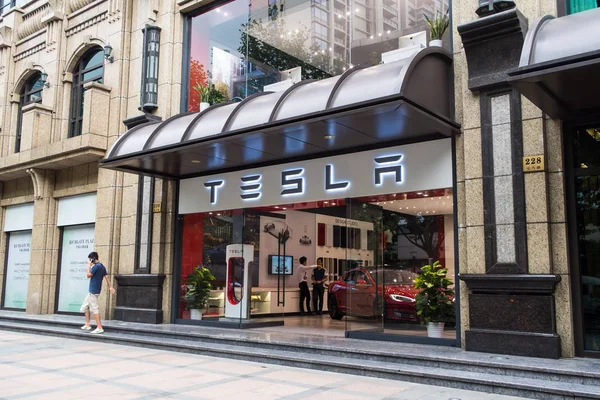 Veduta Negozio Tesla Shanghai Cina Agosto 2015 — Foto Stock