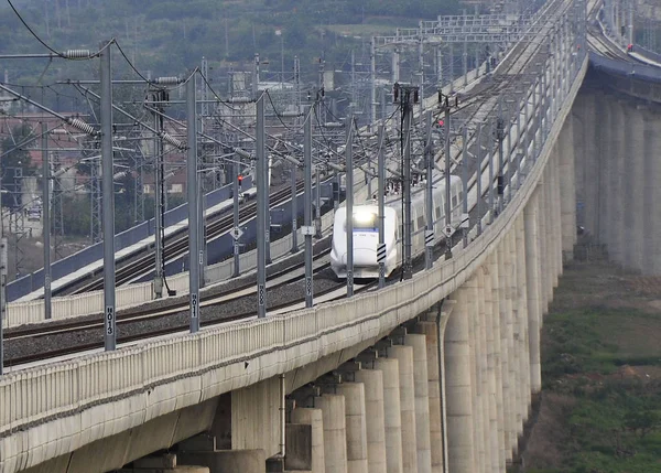 Crh Kína Vasúti Nagysebességű Bullet Vonat Utazik Qingrong Qingdao Rongcheng — Stock Fotó