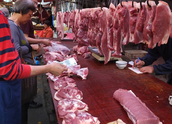 Klienci Sklep Dla Wieprzowiny Wolnym Rynku Mieście Yichang Centralnej Chińskiej — Zdjęcie stockowe