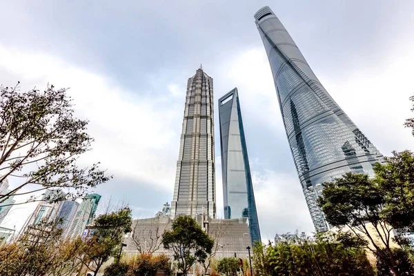Widok Prawej Shanghai Tower Shanghai World Financial Center Shanghaj Wieży — Zdjęcie stockowe