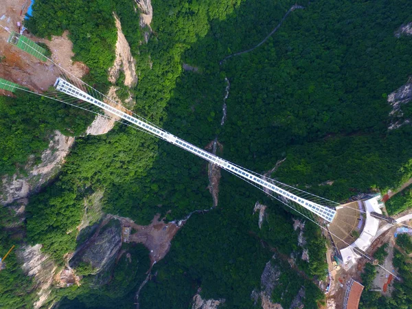 Вид Повітря Найдовший Найвищий Скляний Міст Світі Над Zhangjiajie Гранд — стокове фото
