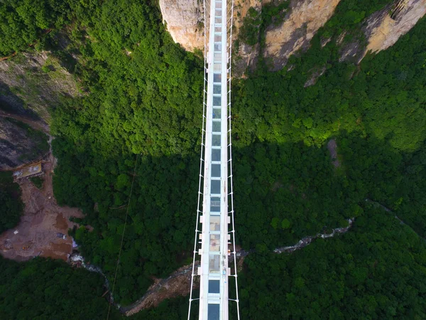 Вид Повітря Найдовший Найвищий Скляний Міст Світі Над Zhangjiajie Гранд — стокове фото