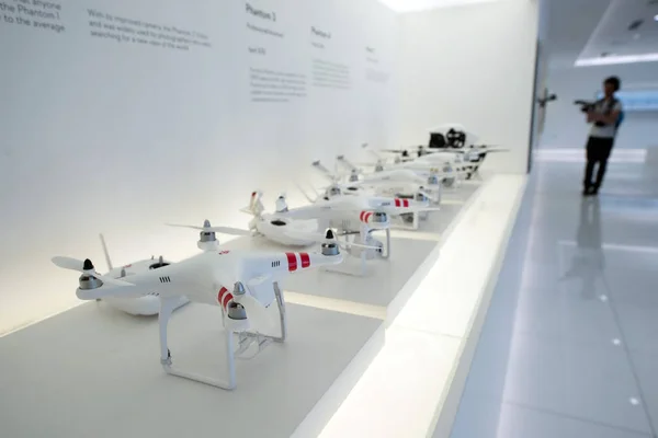 Drones Display Exhibition Area Headquarters Dji Shenzhen City South China — Stock Photo, Image