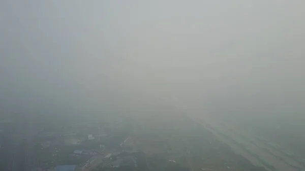 Folyó Látható Homályosan Nehéz Köd Yangzhou Város Kelet Kínai Jiangsu — Stock Fotó