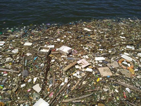 Blick Auf Schwimmenden Müll Qianhaiwan Der Stadt Shenzhen Provinz Guangdong — Stockfoto