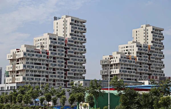 Vista Complejo Residencial Que Asemeja Bloques Tetris Ciudad Zhengzhou Provincia — Foto de Stock