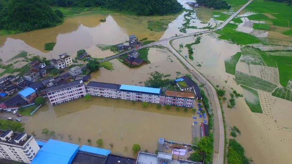 Aerial View Flooded Fields Caused Heavy Rain Shazi Village Rong — Stock Photo, Image