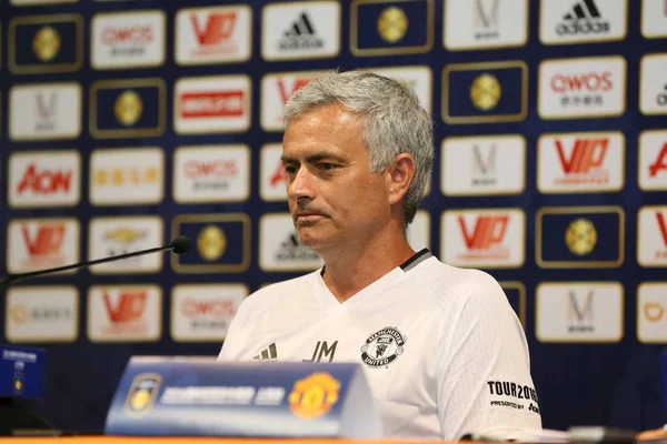 Treinador José Mourinho Manchester United Participa Uma Conferência Imprensa Para — Fotografia de Stock