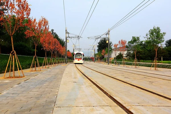 Tram Funziona Durante Operazione Debug Pechino Cina Giugno 2017 — Foto Stock