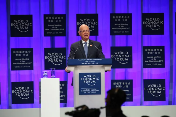 Klaus Schwab Fundador Presidente Executivo Fórum Econômico Mundial Faz Discurso — Fotografia de Stock