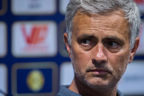 Allenatore Jose Mourinho Del Manchester United Ascolta Una Domanda Una — Foto Stock