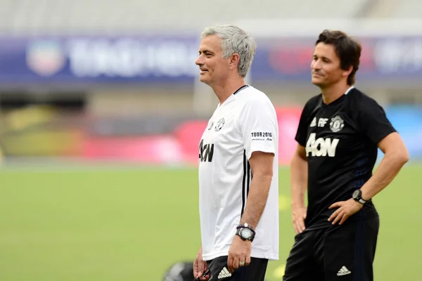 Head Coach Jose Mourinho Left Manchester United Watches His Players — Stock Photo, Image