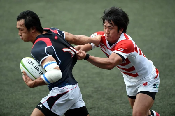 Les Joueurs Japon Rouge Blanc Hong Kong Concourent Dans Match — Photo