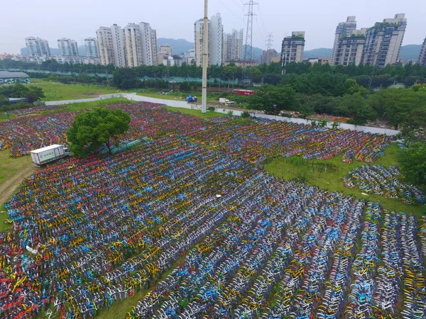 Layanan Berbagi Sepeda Berbaris Ruang Terbuka Kota Hangzhou Provinsi Zhejiang — Stok Foto