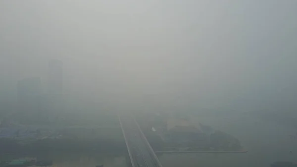 Pont Est Vaguement Dans Brouillard Épais Dans Ville Yangzhou Province — Photo