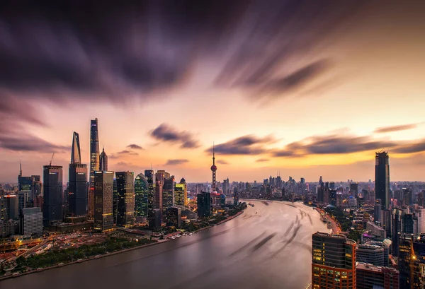 Skyline Puxi Huangpu River Lujiazui Financial District Con Shanghai Tower — Foto Stock