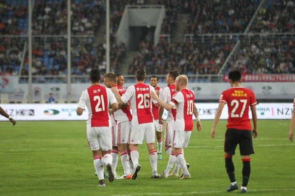 Παίκτες Του Afc Ajax Γιορτάσουμε Μετά Σκορ Ένα Γκολ Εναντίον — Φωτογραφία Αρχείου