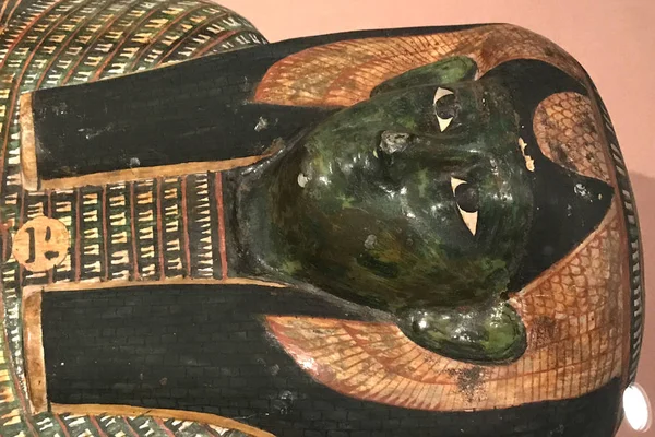 Vista Caixão Interno Múmia Shepenmehyt Uma Mulher Egípcia Que Morreu — Fotografia de Stock