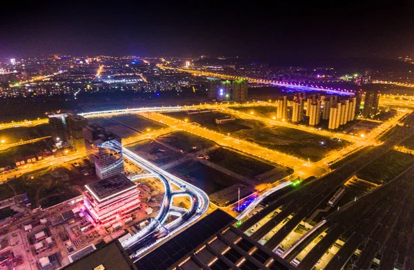 Légifelvétel Nanjing South Railway Station Ázsia Legnagyobb Vasútállomás Éjjel Nanjing — Stock Fotó