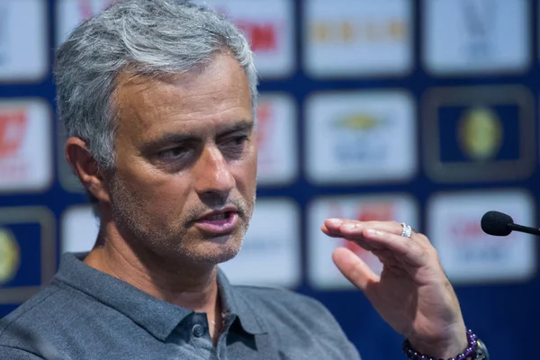 Tränare Jose Mourinho Manchester United Talar Vid Presskonferens Efter Hans — Stockfoto