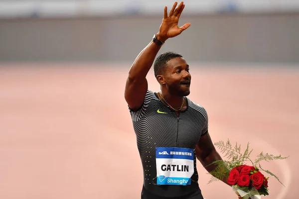 Justin Gatlin Dos Estados Unidos Acena Aos Espectadores Depois Vencer — Fotografia de Stock