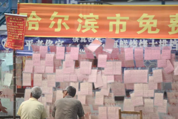 Des Parents Chinois Lisent Des Informations Sur Des Jeunes Célibataires — Photo