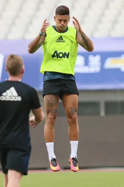 Marcos Rojo Manchester United Aquece Durante Uma Sessão Treinamento Para — Fotografia de Stock