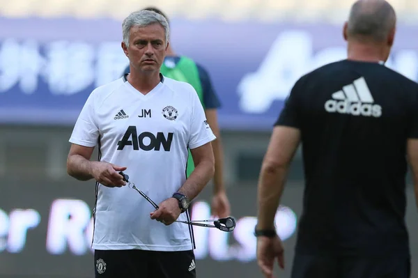 Entraîneur Chef Jose Mourinho Manchester United Regarde Lors Une Séance — Photo