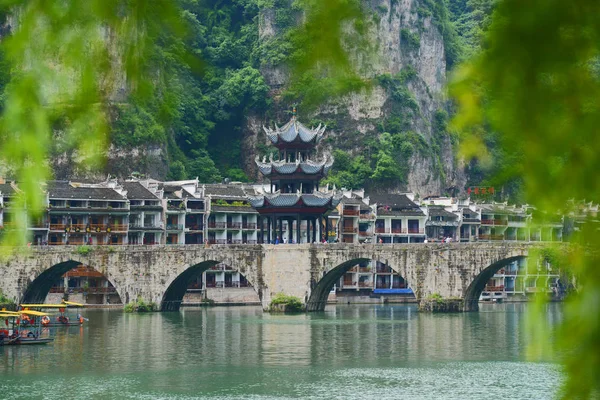 Старі Будинки Бачили Вздовж Річки Wuyang Женюань Древнє Місто Води — стокове фото