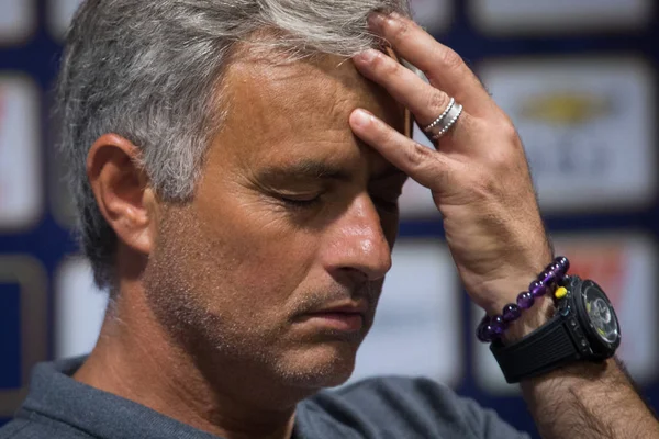 Head Coach Jose Mourinho Manchester United Reacts Press Conference His — Stock Photo, Image