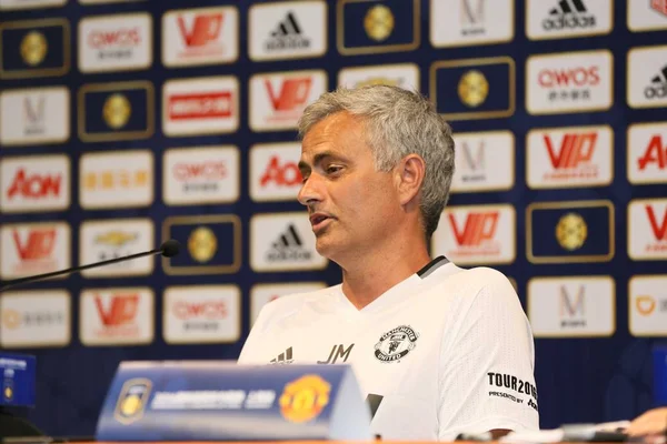 Treinador José Mourinho Manchester United Participa Uma Conferência Imprensa Para — Fotografia de Stock