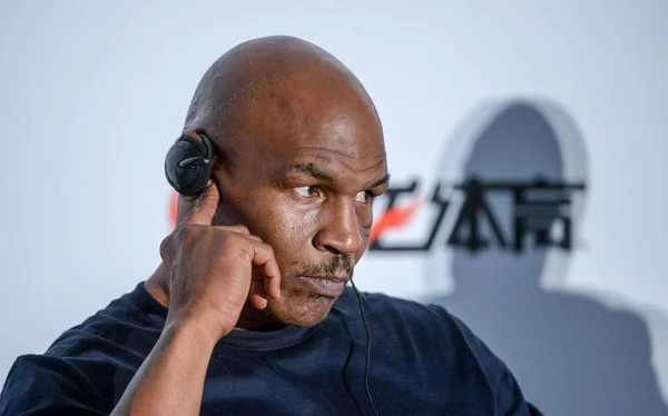 Boxeador Americano Mike Tyson Participa Uma Conferência Imprensa Antes Luta — Fotografia de Stock