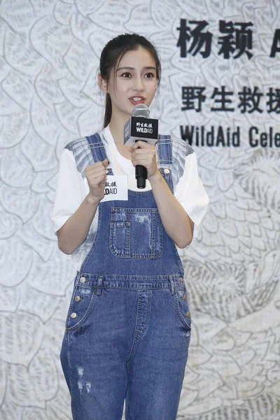 Hong Kong Model Und Schauspielerin Angelabababy Spricht Auf Einer Pressekonferenz — Stockfoto