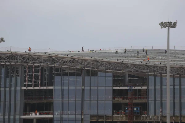 Trabalhadores Chineses Trabalham Local Construção Atualização Expansão Aeroporto Internacional Haikou — Fotografia de Stock