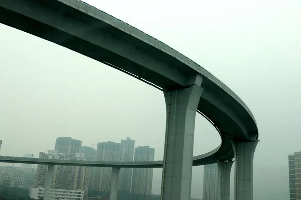 Cars Drive China Tallest Highway Interchange Sujiaba Interchange Which Meter — Stock Photo, Image