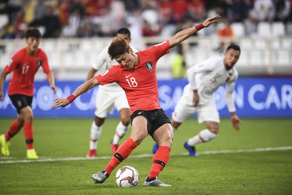 Hwang Selección Fútbol Corea Del Sur Lanza Pelota Contra Selección —  Fotos de Stock