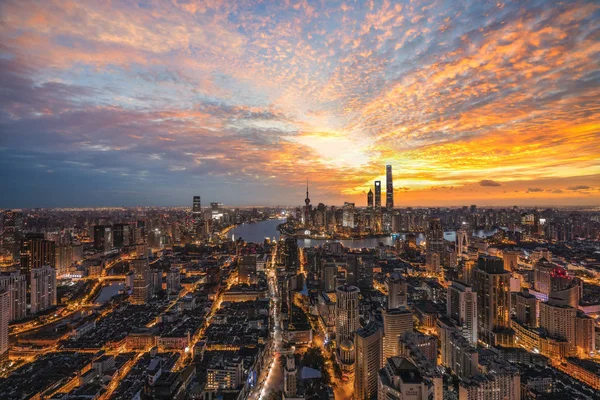 Paesaggio Urbano Puxi Fiume Huangpu Distretto Finanziario Lujiazui Pudong Con — Foto Stock