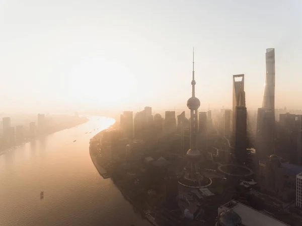 Panorama Pchu Huangpu River Finanční Čtvrti Lujiazui Pudong Shanghai Tower — Stock fotografie