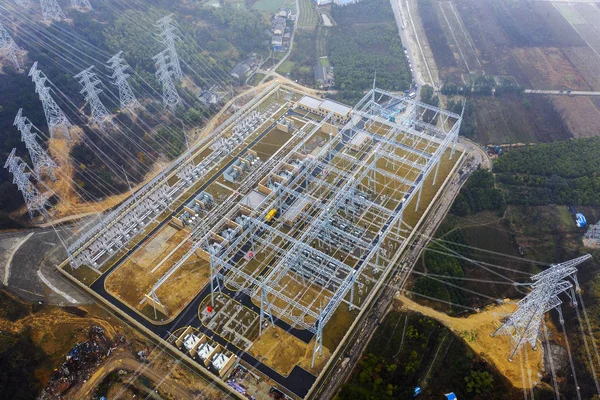 Vista Subestación Del Transformador Para Línea Eléctrica Ultra Alto Voltaje —  Fotos de Stock