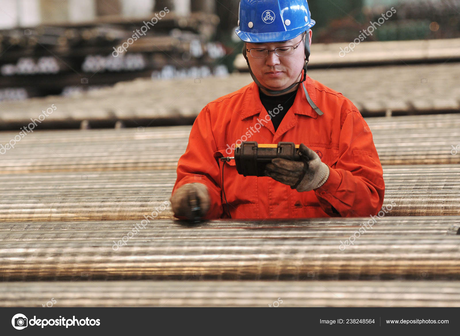 Chinese Worker Checks Steel Products Plant Dongbei Special Steel Group
