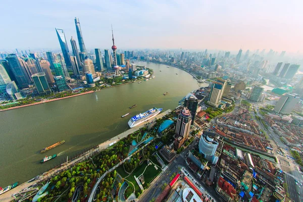 Skyline Puxi Huangpu Floden Och Den Lujiazui Financial District Med — Stockfoto
