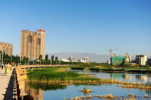 Newly Built High Rise Buildings Pictured Yinchuan City Northwest China — Stock Photo, Image