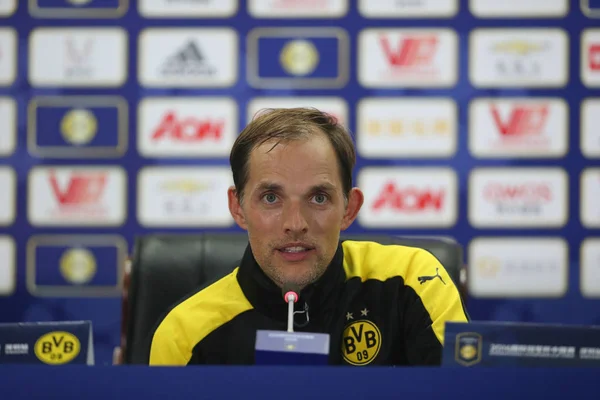 Hlavní Trenér Thomas Tuchel Borussia Dortmund Hovoří Tiskové Konferenci Poté — Stock fotografie