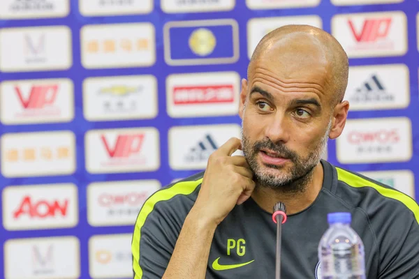 Allenatore Pep Guardiola Manchester City Partecipa Una Conferenza Stampa Partita — Foto Stock