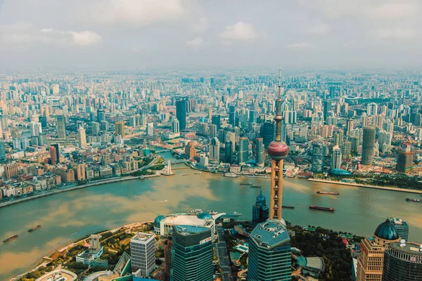 Esta Foto Tomada Desde Alto Muestra Una Vista Puxi Río — Foto de Stock