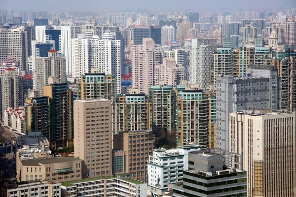 Cityscape Puxi Con Cluster Grattacieli Residenziali Case Shanghai Cina Marzo — Foto Stock