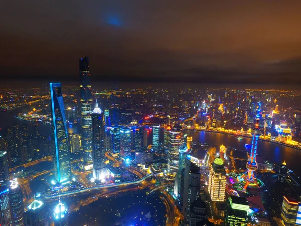 Vue Nuit Quartier Financier Lujiazui Avec Tour Shanghai Haute Gauche — Photo